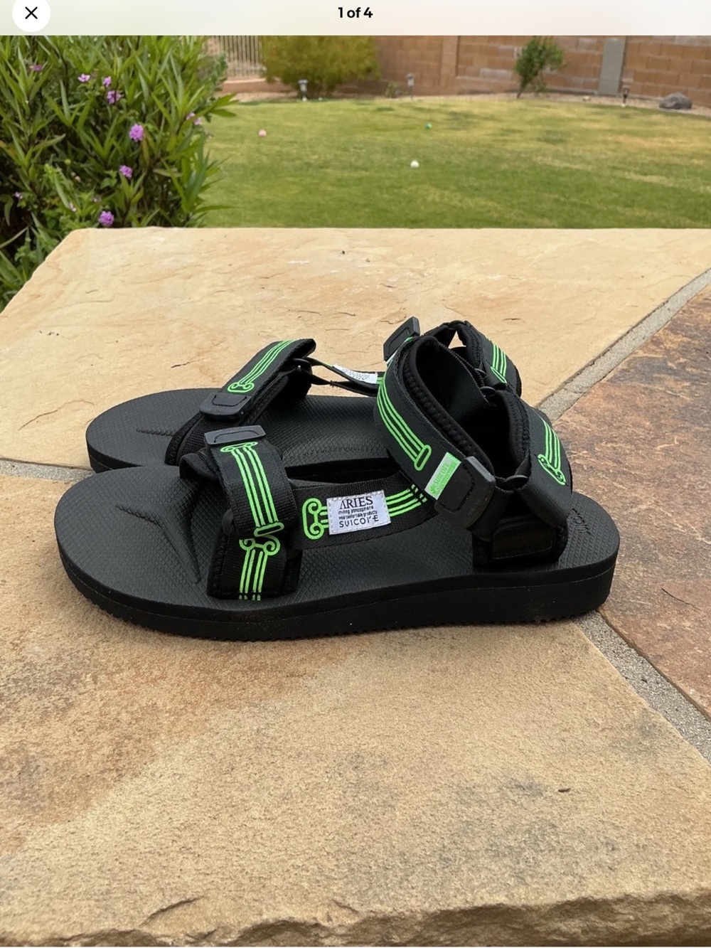 Suicoke Men’s Black Sandals with Neon Green Straps